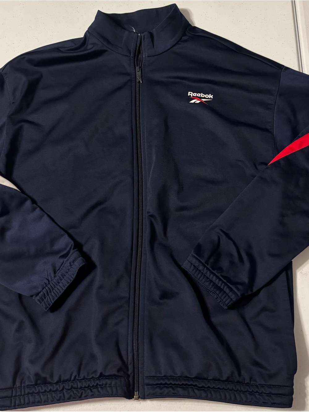 Reebok Men’s Navy Track Jacket with Red Accent size large